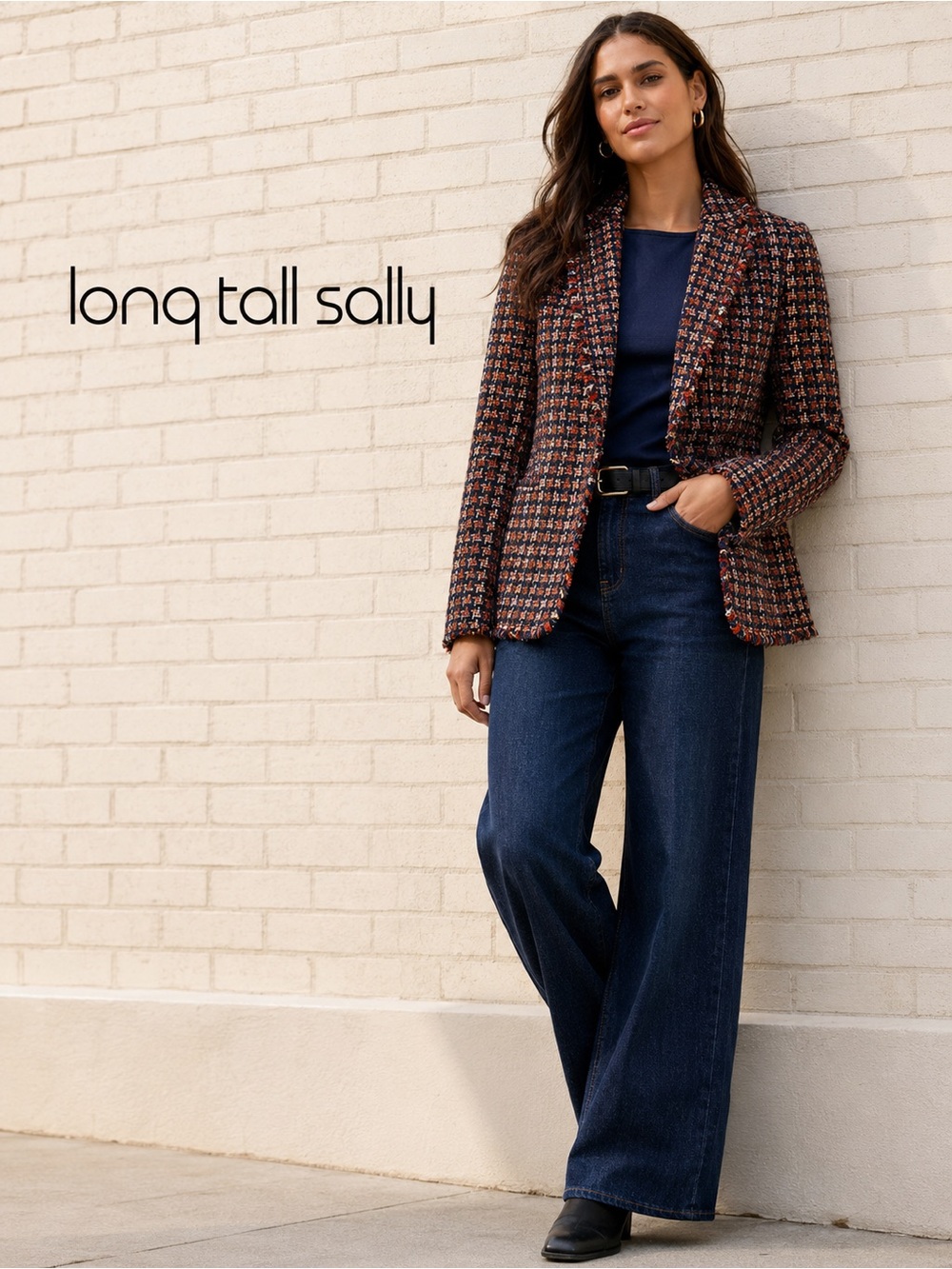 Long Tall Sally Tweed Blazer Multi-Color Houndstooth Jacket Size 12